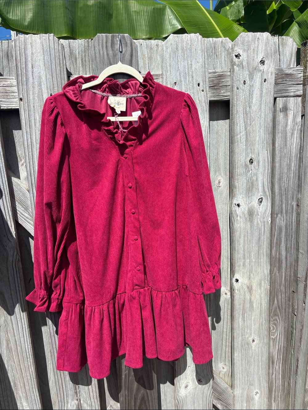 Umgee Deep Berry Ruffle Collar Button-Front Dress size medium